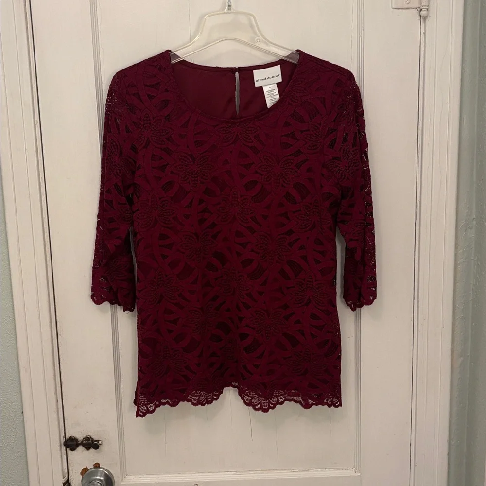 Alfred Dunner Rich Red Lace Blouse - Picture 1 of 3